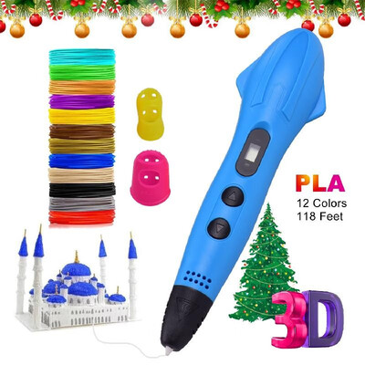 

3D Printing Pen with 12 Colors 118 Feet 175mm PLA Filament Refills LCD Screen Non-Clogging 3D Pen Adjustable Speed & Temperatur