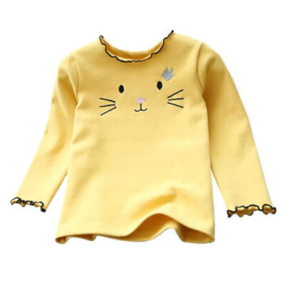 

Winter Baby Girls Long-sleeved O-necked Cartoon Cat T-shirt Cotton Children Clothes