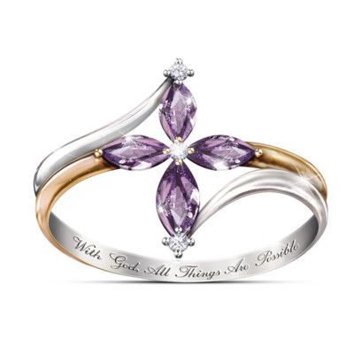 

925 Sterling Silver Amethyst Ring Symbols