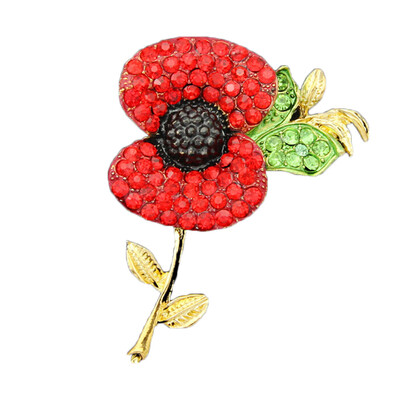 

Fashion Royal British Legion Brooch Diamante Crystal Poppy Flower Brooch Pins