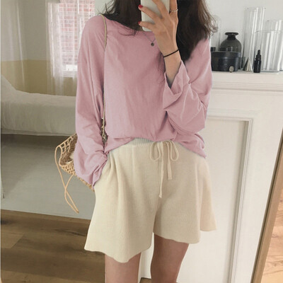 

Korean Style Autumn Winter New Vintage Casual Loose Multicolor Solid plus size T-shirt Long-Sleeved T-Shirt Women camiseta mujer