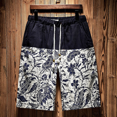 

Tailored Mens New Summer Casual Ethnic Style Printed Loose Cotton Hemp Beach Shorts Pant