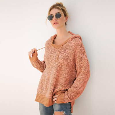 

Women Autumn Winter Sweater Hooded Tops Drawstring Long Sleeve Irregular Hem Pullover Casual Loose Blouse