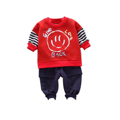 

Spring Autumn Casual Baby Boy Cartoon Printing Long Sleeve Top And Trousers Kids Two-piece Outfit Sets