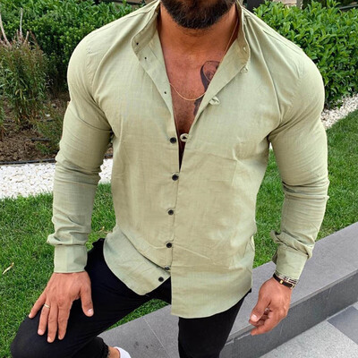 

Men Casual Solid Color Loose Shirt Tops Long Sleeve T-Shirts Button Down Blouse
