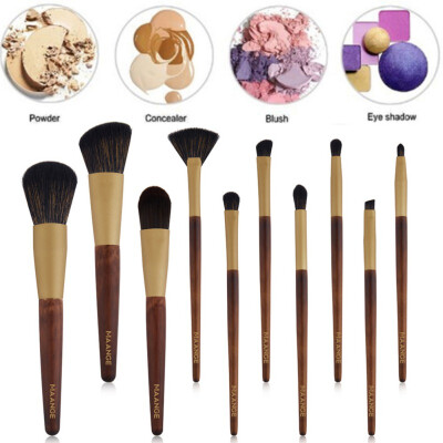 

10Pcs Makeup Brush Set Foundation Brush Loose Powder Brush Eyeshadow Brush Lip Brush Blush Fan Brush Kit Wood Color