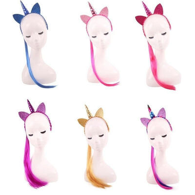 

Halloween Girls Unicorn party Headband Horn Ears Wig Braid Hairband Headwear
