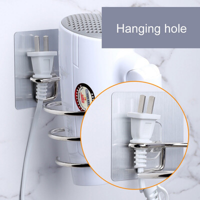 

Stainless Steel Wall Hang Spiral Hair Dryer Blower Holder Rack With Plug Hook Self Adhesive Bathroom Storage Organizer Shelf