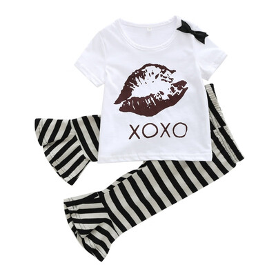 

0-18M 2PCS Summer Newly Hot Sale Baby Girls Casual Clothes Set Infant Kids Short-sleeved T-shirtStriped Flared Pants Suits
