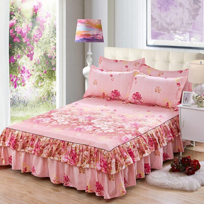 

Flower Pattern Pink Brushed Microfiber Ruffled Bed Skir Twin Size