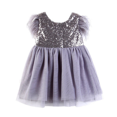 

2019 New Summer Girl Sequin Evening Dress Princess Birthday Party Short Mesh Kids Baby Party Ball Gown Dresses