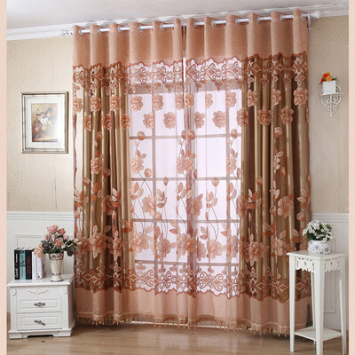 

2Pcs 100250cm Elegant Luxury High-end Floral Pattern Window Curtains with Beads Door Voile Curtain Window Drape Divider Room Wall