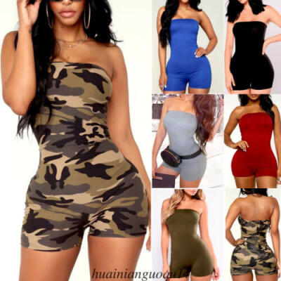 

UK Women Holiday Mini Playsuit Ladies Summer One Shoulder Jumpsuit Romper Shorts