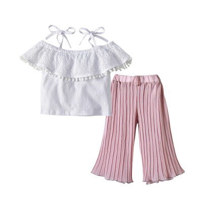 

Summer Toddler Girl Strap Ruffle Design T-shirt Blouse Tops Long Pants Trousers Pants Casual Outfits