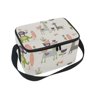 

ALAZA Lunch Box Insulated Giraffe And Elephant Lunch Bag Large Cooler Tote Bagfor Men Women