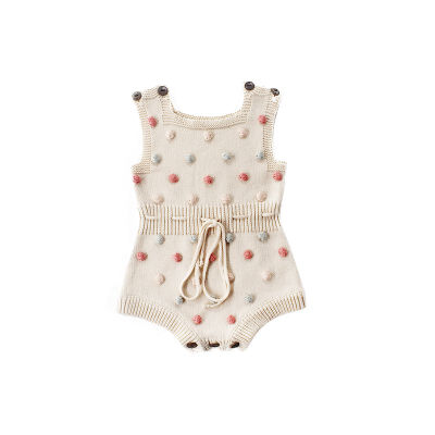 

Autumn Infant Baby Girls Sleeveless Knitted Wool Ball Design Rompers Kids Bodysuit Jumpsuit