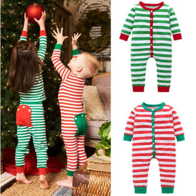 

Newborn Baby Boy Girl Christmas Romper RedGreen Stripes Pajamas Nigthwear 0-3Y