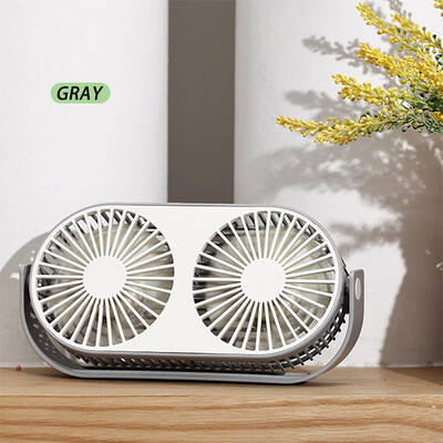 

Gobestart Mini Fan Double Head Portable 360 Rotation Car Desktop Cooling USB Charging