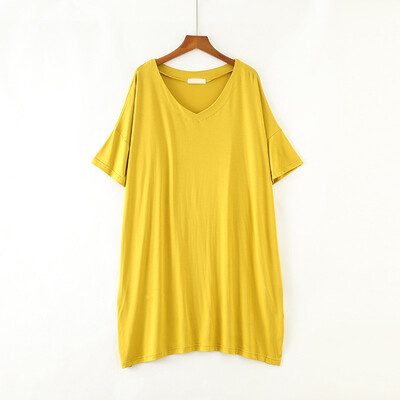 

Women V-neck Plus Nightdress Large Size Half-sleeved Split Dress Loose Modal Nightdress