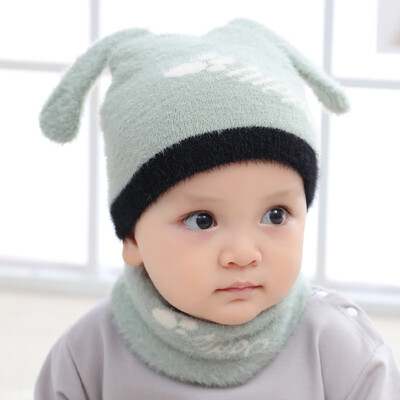 

Cute Cat Ears Hats Winter Children Hats Knitted Baby Girls Boys Hat Warm Velvet Scarf for Kids Autumn