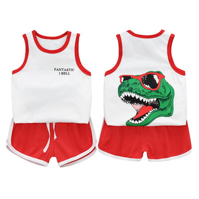 

Baby Boy Clothes Summer Baby Boys Casual Sleeveless Dinosaur Print Vest T-shirt TopsShorts Costume Set 0-5T