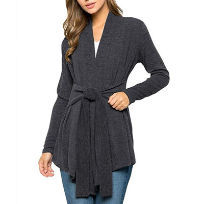 

Womens Fashion Casual Solid Color Long Sleeves Tie Decoration Warm Knitted Cardigan Coat Jacket