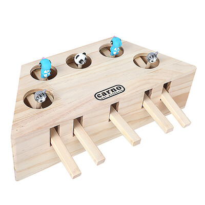 

Gobestart Pet Indoor Solid Wooden Cat Hunt Toy Interactive 35-holed Mouse Seat Scratch