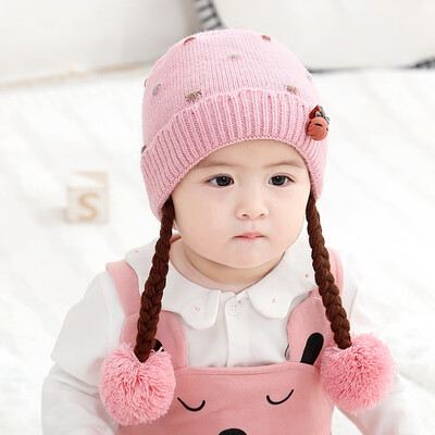 

Winter Warm Toddler Baby Girl Earflap Hat Kids Knit Beanie Cute Embroidery Caps With Fake Braid New