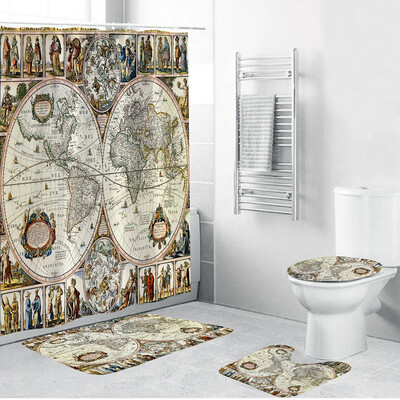 

〖Follure〗4PCS Non Slip Toilet Polyester Cover Mat Set Bathroom Shower Curtain