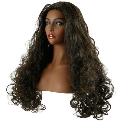 

70cm Lady Wig Long Curly Wig Wavy Synthetic Black Brown Wig