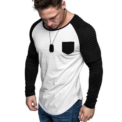 

Toponeto Men Pure Color O-Neck Splicing Long Sleeve Shirt Fashion Long Sleeve Blouse Top