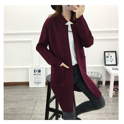

Sweater women 2018 autumn&winter long knitted cardigan Korean hot style stand-up collar womens coat