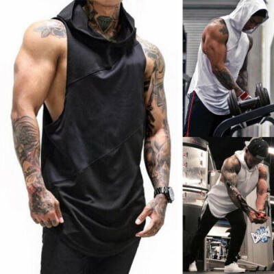 

Hot Gym Men Clothing Muscle Hooded Tank Top Tee Shirt Bodybuilding Stringer Vest