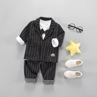 

2019 New Autumn Baby Boy Long Sleeve Gentleman Soft Shirt TopsStripe CoatsLong Pants Trousers Toddler Outfits Cotton