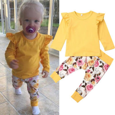 

Newborn Infant Baby Girls Ruffle Tops T-shirt Floral Pants Outfits Clothes