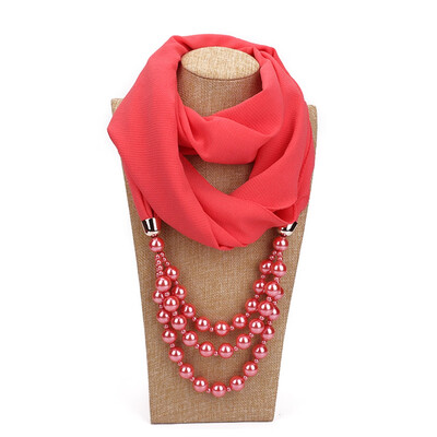 

New Style Fashion Scarves With Necklace Pearls Chiffon Pendant Stylish Scarf