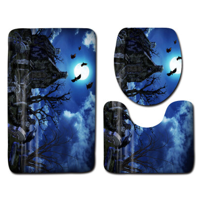 

〖Follure〗Halloween Night Castle Toilet Seat Cover&Rug Bathroom Set Halloween Decor