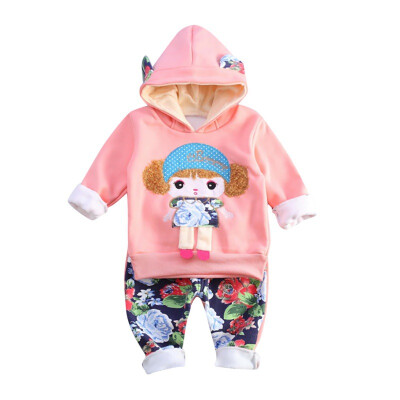 

Baby Girls Long Sleeve Cartoon Print Autumn Hoodie Thicken Sweatshirt TopsFloral Pants Casual Costume Set