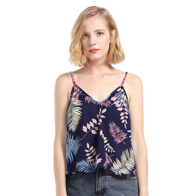 

New Print Strap Womens Blouse V Neck Loose Short Shirt Summer Women Shirts Fashion Sleeveless Backless Blouse Casual Top
