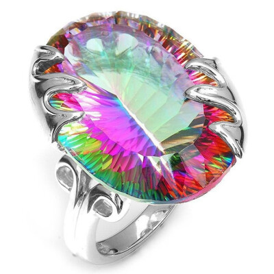 

Stylish Magnificent 925 Sterling Silver Rings Oval Cut 732Ct Mystic Rainbow Topaz Cocktail Party Love Ring Vintage Wedding Bands