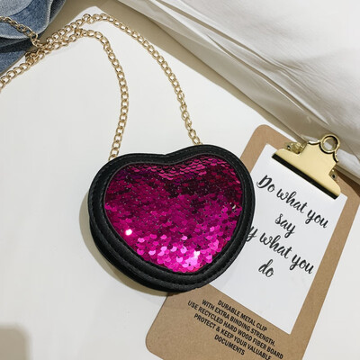 

Children Handbag Fashion Girls Kids Cute Casual Retro Heart Shape Sequins Design Cross-body PU Shoulder Messenger Bag