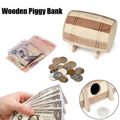 

Gobestart Wooden Piggy Bank Safe Money Box Savings Wine Barrel Wood Carving Handmade