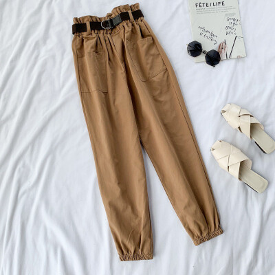 

Wild Casual Loose Women Pants Fashion High Waist Straight Pants Solid Color Pocket Decoration Autumn Womens Ankle-length Pants