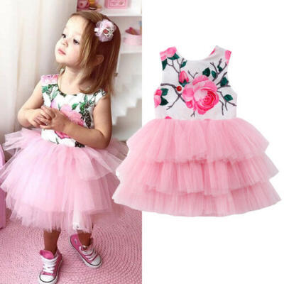 

New Newborn Kids Baby Girls Floral Tulle Backless Party Dress Sundress Clothes