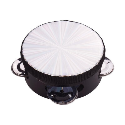 

6 Inch Wooden Radiant Tambourine Handbell Hand Drum with Single Row Jingles Reflective Drum Head Percussion Instrument Musical Toy
