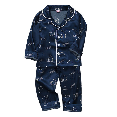 

Autumn Baby Kids Sleepwear Sets Girls Boys Cartoon Animal PrintLong Sleeve Button Blouse TopsPants Pajamas 1-6Y