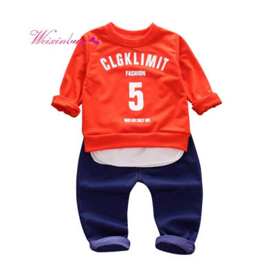 

Toddler Boys Clothing Sets autumn Baby Sets Cotton Infant Tracksuits Kids Letter SweatshirtJeans For Boys