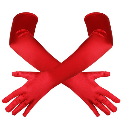 

Carnival Women Long Gloves Multicoloured Elasticity Satin Party Performance Gloves Bridal Dress Glove White