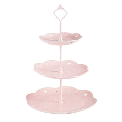 

Creative Fruit Plate Party Afternoon Tea Cake Pastry Snack Storage Basket Dessert Cake Plate Pink Lace Three-Layer Plate