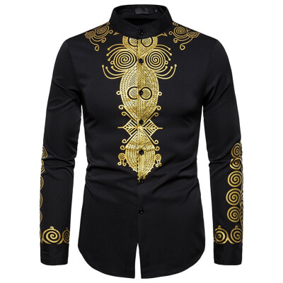 

Tailored Mens New Autumn Style Fashion Embroidered Long Sleeve Printed Shirt Blouse